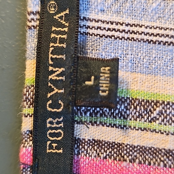 For Cynthia Colorful Striped Dress Short Sleeves, Big Pockets. 55% Linen 45% Cot - Picture 7 of 9